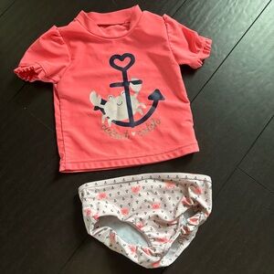 Carter's cutest catch crab pink short sleeve rashguard & bottoms 18M EUC
